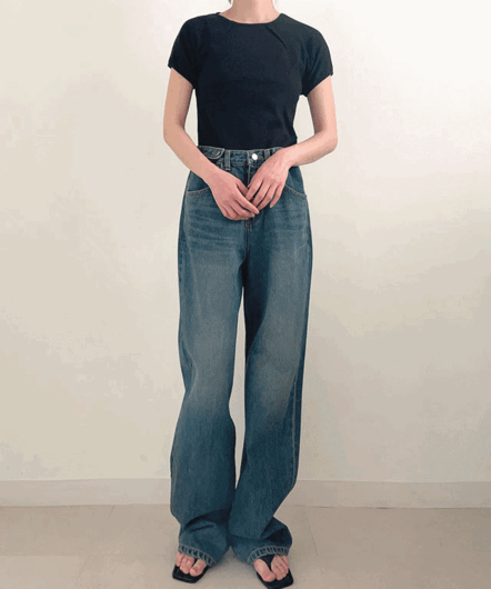 [sale]bluegreen wide denim pants